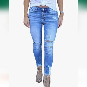 Indigo Rein Women's Blue Denim Distressed Ankle High Rise Jeans Size 11